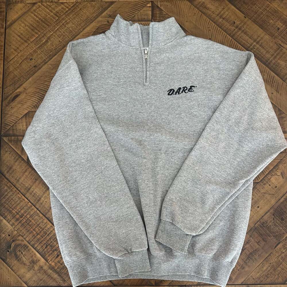 Jerzees D.A.R.E. Quarter Zip Pullover Sweatshirt Heather Gray Y2K